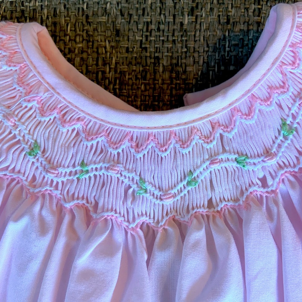 Smocked dress pink rose newborn nb with bonnet